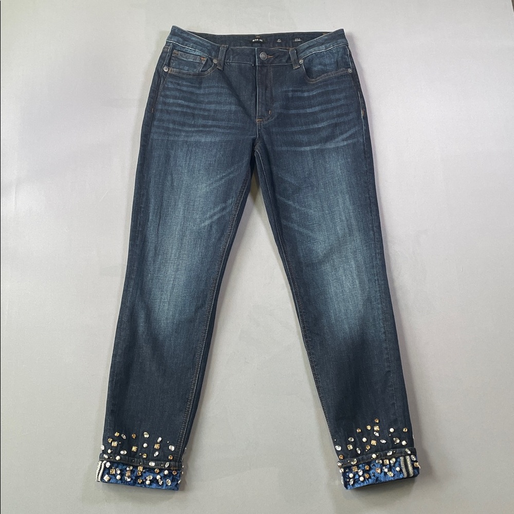 Miss Me Dark Wash High Waist Rhinestone Embellished Stretch Ankle Jeans | 30 - Picture 4 of 12